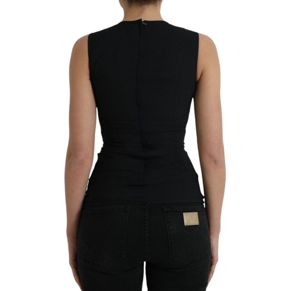 Dolce & Gabbana Black Floral Viscose Round Neck Tank Women's Top - Picture 6 of 6